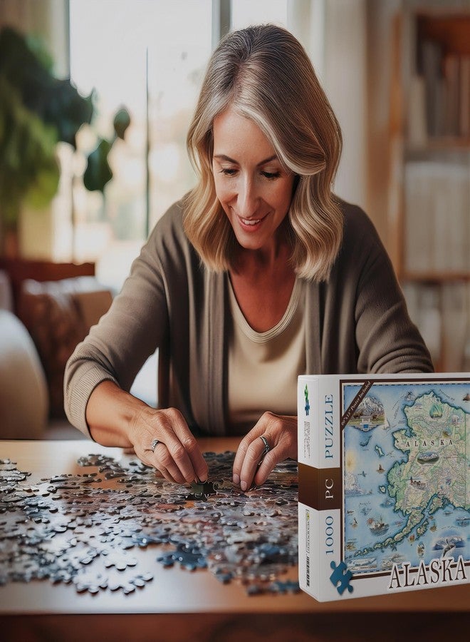 Xplorer Maps Alaska State Map Jigsaw Puzzle - 1000 Pieces, Hand-Drawn Artwork, Educational Family Puzzle, Includes Poster - 19.8” x 26.4” - Image 3
